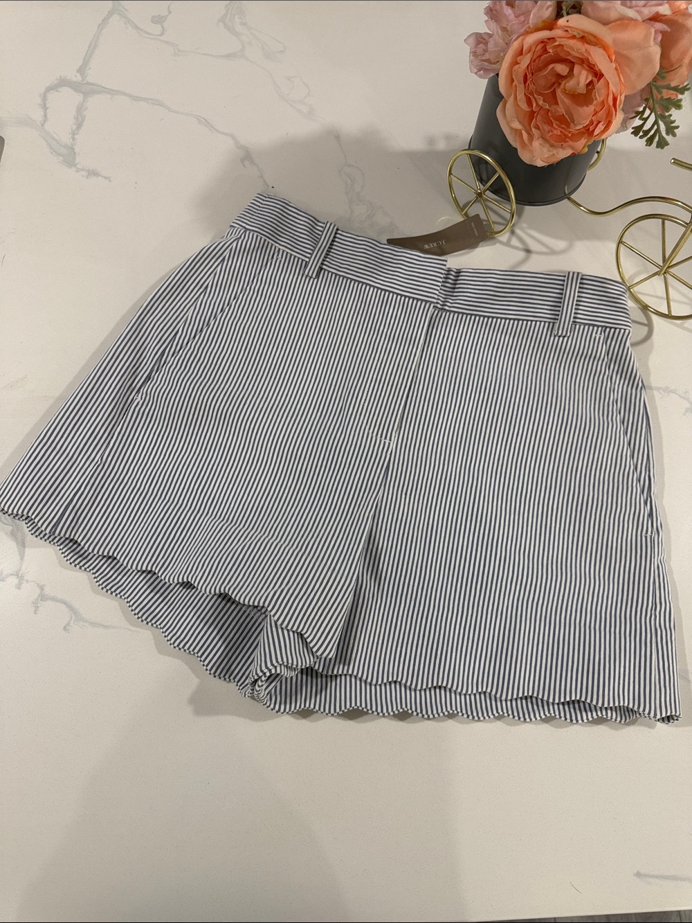 J. Crew Navy & White Striped Scallop-Hem Shorts